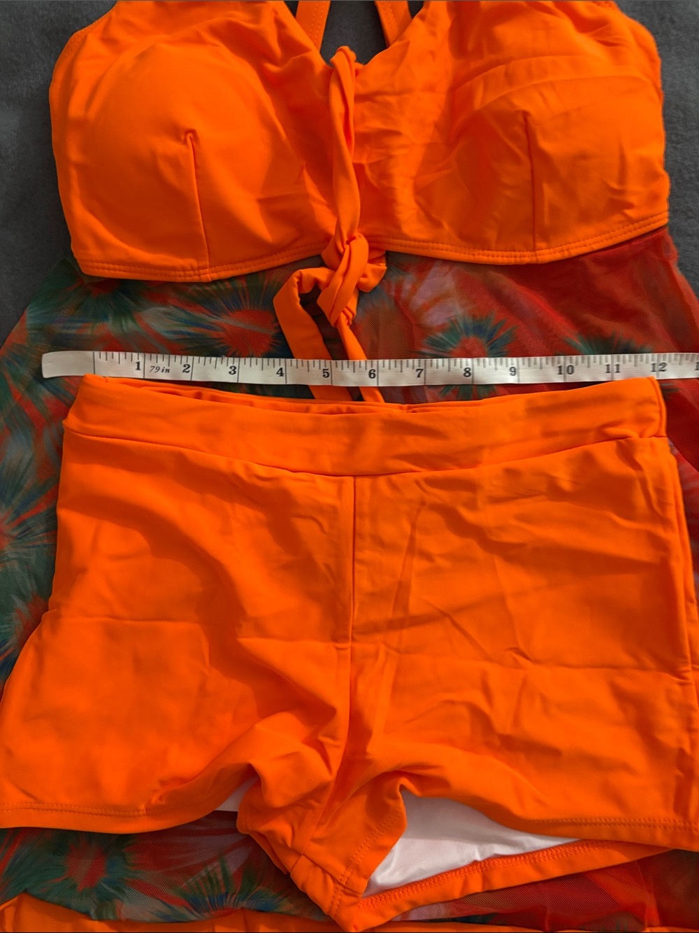 Orange Floral Mesh Tankini Swim Dress with Boyshorts Size Small - Picture 5 of 10